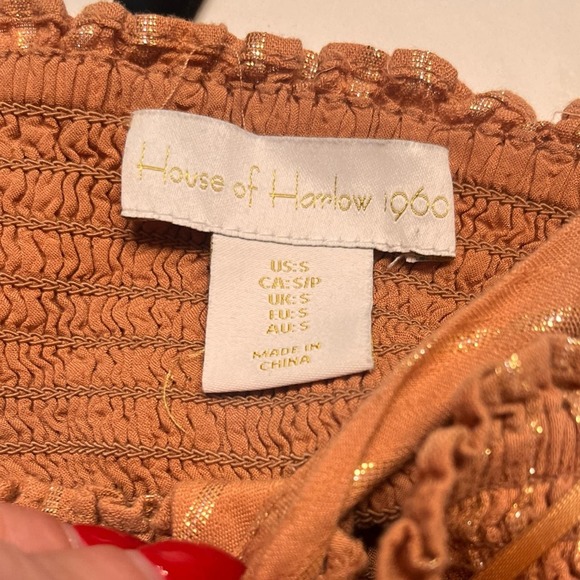 House of Harlow 1960 Shimmer Smocked Tiered Mini Dress Small - Picture 10 of 13